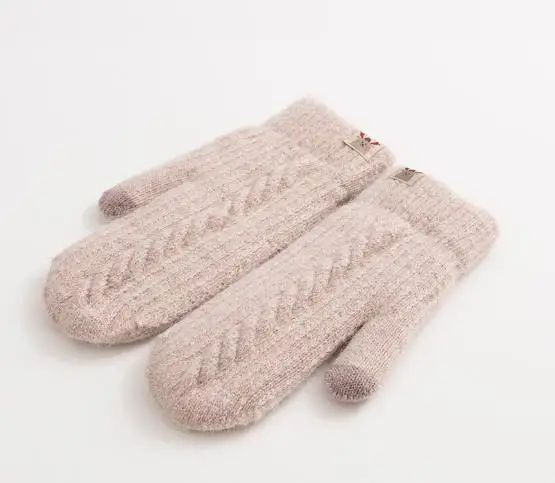 Knitting ladies five fingers riding plus velvet warm touch screen gloves women autumn and winter new - Цвет: Белый