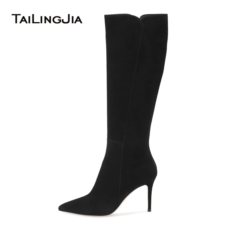 ladies black suede knee high boots