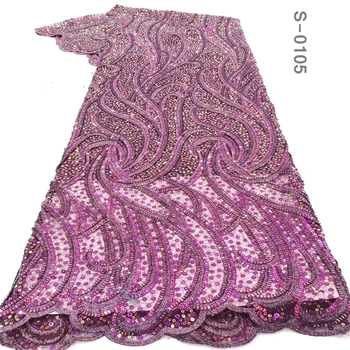 

2020 Sequin Lace Fabric Mesh Purple Color African Embroidery Sequence Nigerian French Party Latest High Quality Tulle Hot Sale