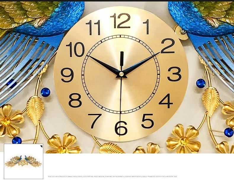 Большие двойные настенные часы Павлин металлические цифровые настенные домашние декоративные часы гостиная спальня беззвучные Часы настенные креативные дизайнерские часы