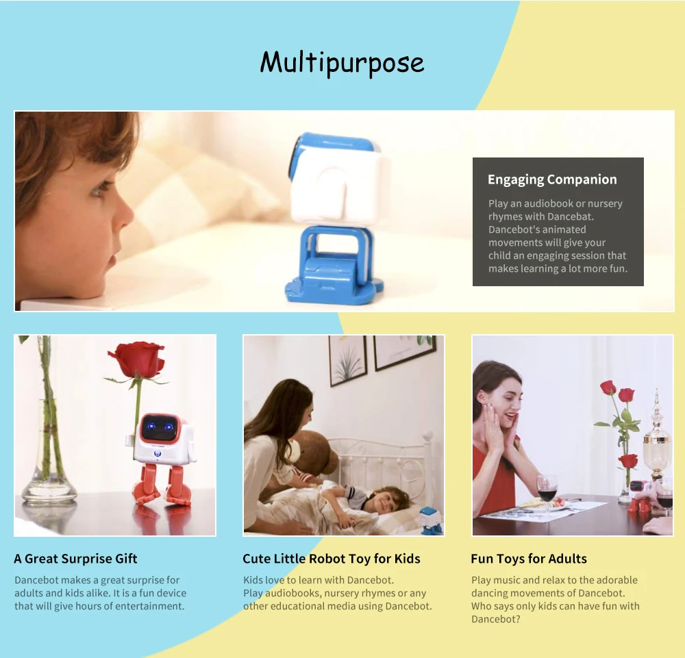 Dancebot AI Smart Robot Bluetooth RC Dancing Kids Toys Story Speaker 360 Degree Joint Children's Companion Intelligent Algorithm