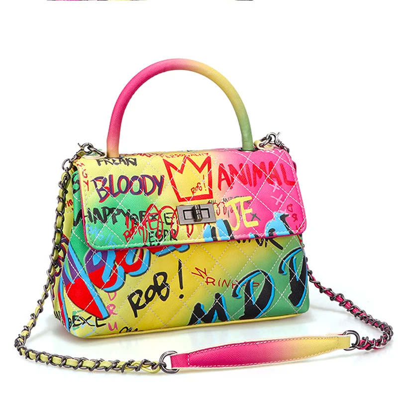 

Rainbow Pattern Printed Luxury Designer Purse For woman Tote Graffiti Travel Messenger Bags