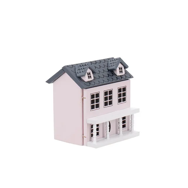 JO HOUSE Doll House Furniture Villa Toy 1:12 Dollhouse Miniature 3D Wooden Country House Model Pink