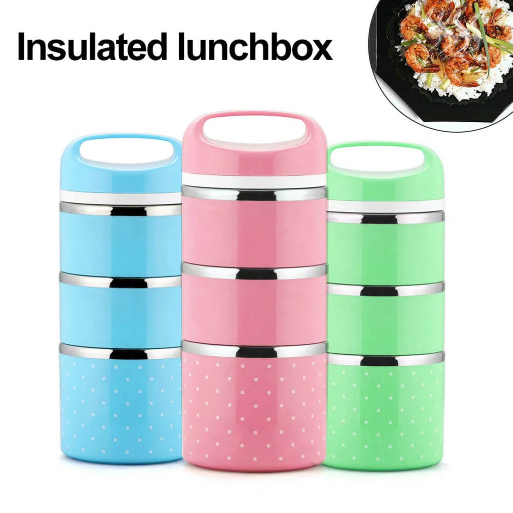 C детский Ланч-бокс из нержавеющей стали, bento box с отсеком, 3 слоя, посуда с подогревом, контейнер для еды, термос для еды