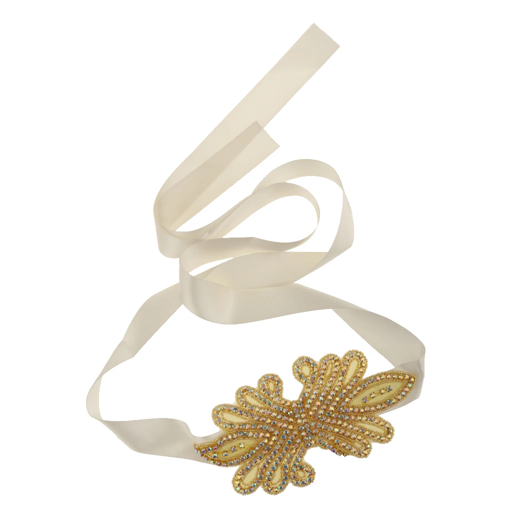 Wedding Dress Accessories Gold Rhinestone Vintage Beaded Crystal Belt Sash