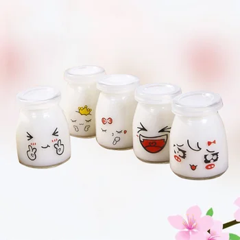 

10pcs 150ml Lovely Pudding Bottle Glass Heat-resistant Yogurt Containers Milk Cup Jelly Jar for Home Shop (Random Pattern)