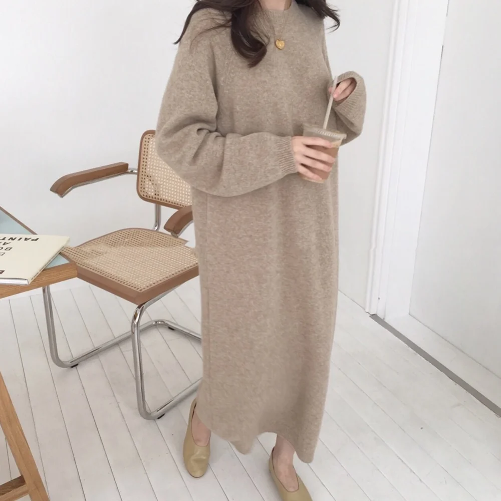 Sweater Women Dress Winter Knitted Warm Dress For Women Vestidos Long Sleeve Casual Office Lady Elegant Fashion Female Dresses