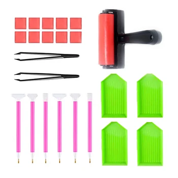 

23pcs /set LingMu diamond paining tool set big roller plus plate drill pen clay glue mud tweezers set hot retail or wholesale