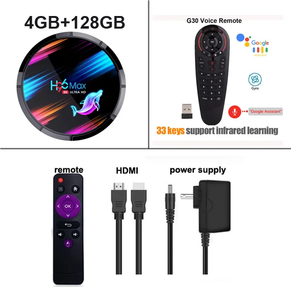 H96 MAX X3 Android 9,0 ТВ приставка Amlogic S905X3 4 ГБ 32 ГБ 64 Гб 128 ГБ четырехъядерный 2,4G 5G двойной Wifi Bluetooth H.265 HD 8K телеприставка - Цвет: 4GB 128GB G30S