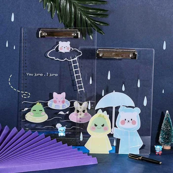 

Kawaii transparent acrylic Korean folder A4 multi-function clip test paper clip anime writing board clip file organizer