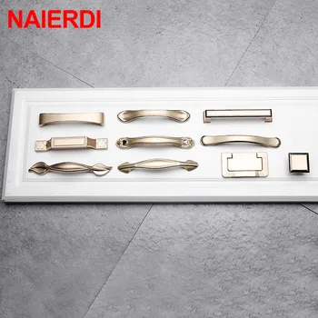 NAIERDI European Cabinet Handles Gold Zinc Alloy Kitchen Cupboard Pulls Drawer Knobs Furniture Handle Hardware