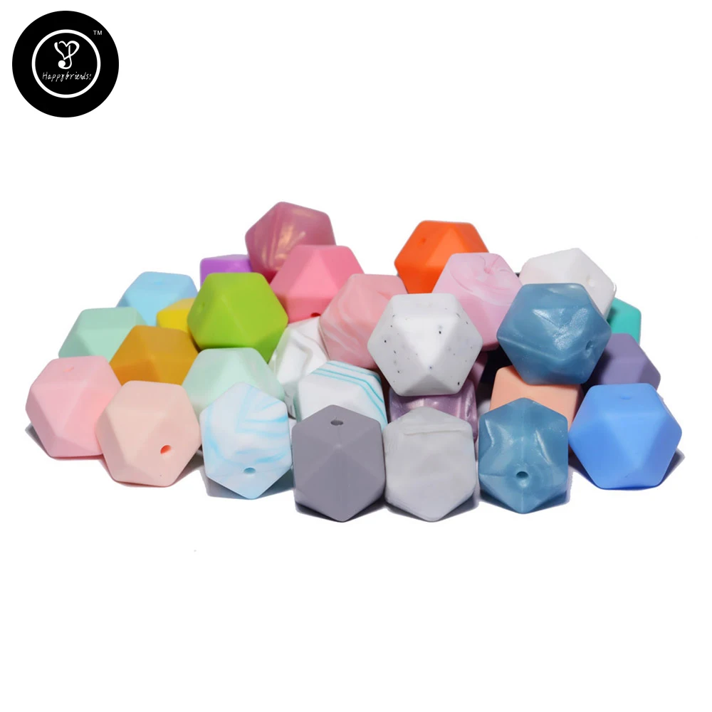 

Happyfriends 10pcs 17mm Hexagon Silicone Beads DIY Teething Pacifier Chain Clip Dental Care Chew Food Grade Bead Baby Teethers