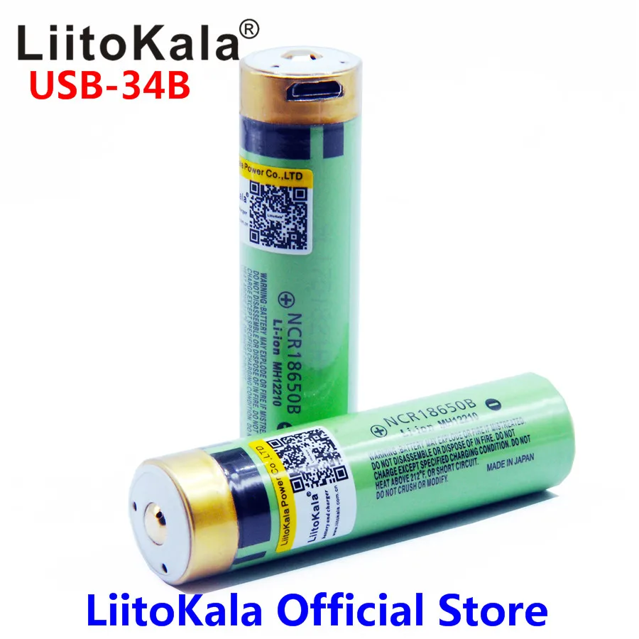 Аккумуляторные литий-ионные батарейки LiitoKala 2 шт. USB 3 7 в 18650 3400 мАч со светодиодным