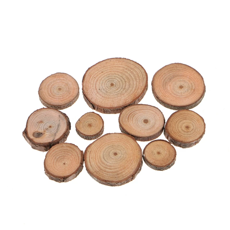10Pcs Rustic Natural Round Wood Pine Tree Slices Craft Wedding Centerpiece Decor E65B