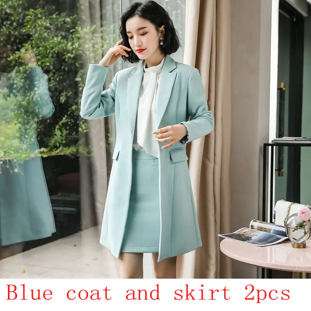 Blue 2pcs Комплект с блейзером и юбкой; офисная форма; костюм с юбкой из двух предметов; Модный женский костюм с юбкой; комплект с блейзером и юбкой; Дополнительный размер - Цвет: Blue 2pcs