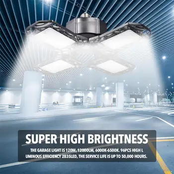

Super Bright 85-265V 96LED Foldable Deformable Garage Ceiling Light E27 120W 12000LM Led High Bay Light for Industry Workshop