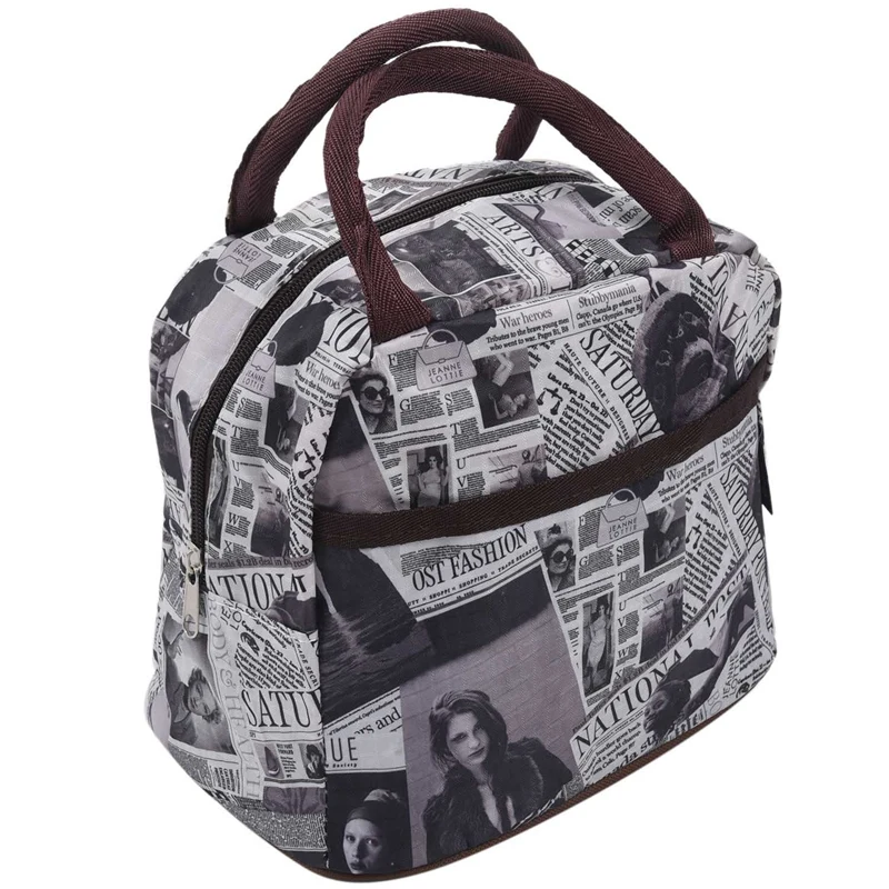 black white brown Style Polyester Lunch Bag Lunch Box Package Shop Tote Bag Purse for Women Girls