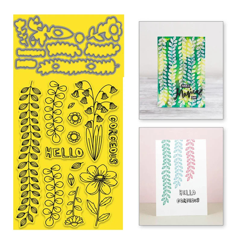 

Naifumodo Leaf Curtain Metal Cutting Dies Flowers Rubber Stamps Scrapbooking for Making Cards Decorative Embossing Craft Stencil