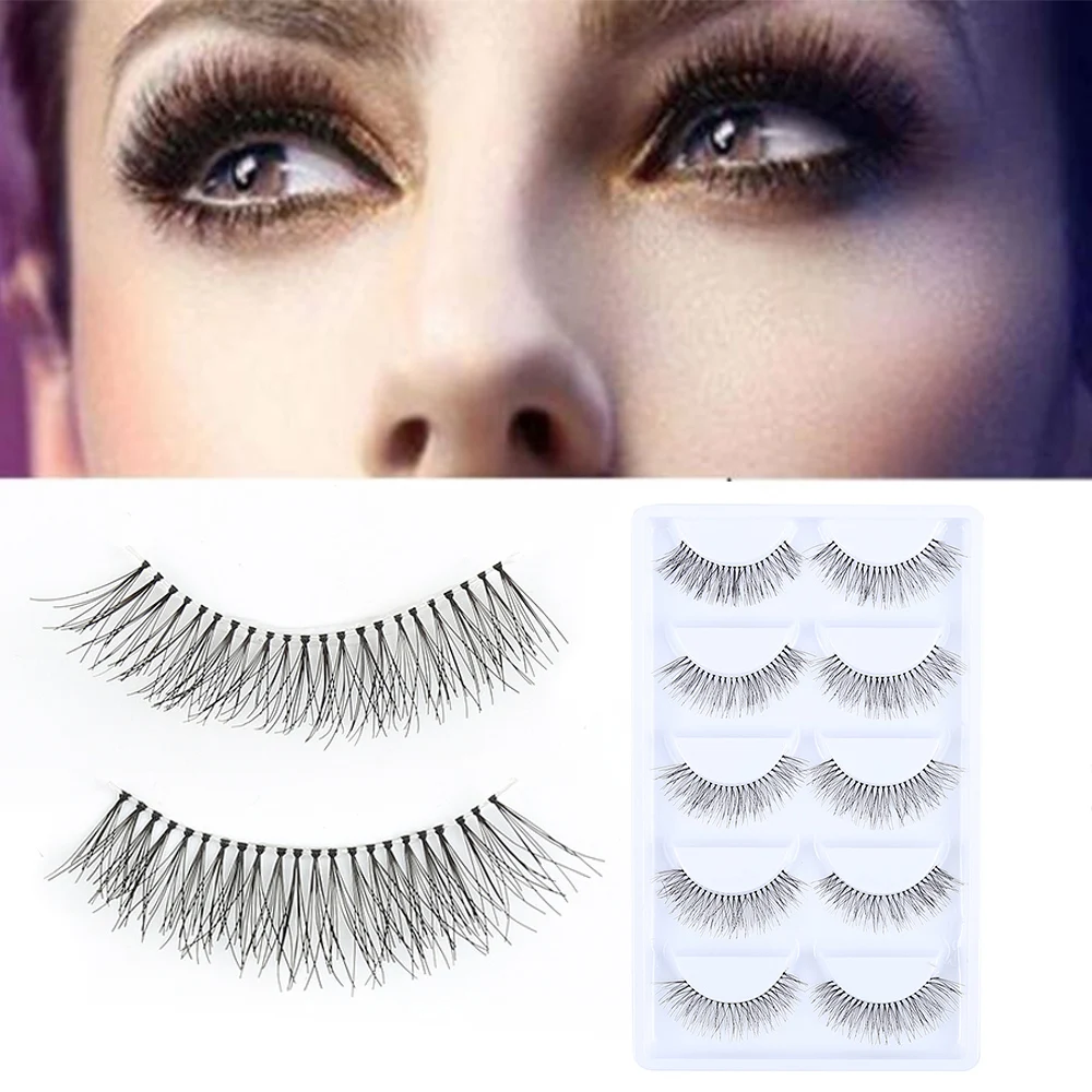 

5Pairs False Eyelashes Natural Black Long Sparse Cross False Eyelashes Thick Fake Eyelashes Extensions Eyes Makeup Cosmetic Tool