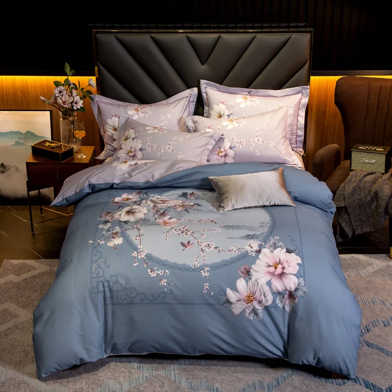 1 Brushed Cotton Bedding Set Queen King Size Chinese Style Flower Teddy Bear Deer Cartoon Plaid Duvet Cover Bedsheet Pillowcase - Цвет: 1