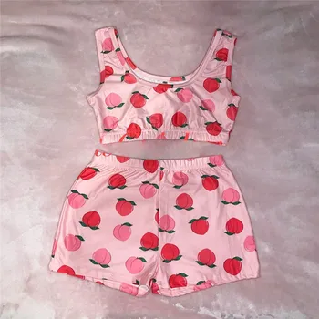 

Women 2pcs Set Letter Leopard Print Slim Casual Pajama Set Sleepwear Sexy Sleeveless Crop Top Shorts Set Night Wear Homewear