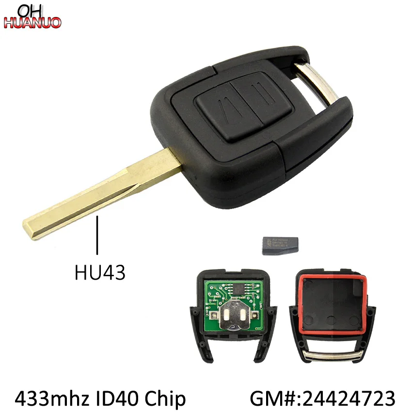 2 кнопки дистанционного ключа Fob 433,92 МГц с ID40 чип для Opel Vauxhall Astra Vectra HU43 лезвие FCC#24424723