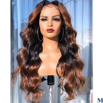 

Transparent 13x6 Lace Front Highlight Blonde Brown Body Wave Human Hair Wigs Brazilian Remy Silk Base Full Lace wig U Part Wigs