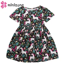 Новинка года; летнее платье принцессы с принтом для девочек детское праздничное платье из чистого хлопка с короткими рукавами для девочек детская одежда платья для девочек