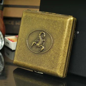 

Retro Animal Series Copper Cigarette Case Metal Cigarettes Boxes Laser Engraved Storage Smoke Box Eagle Horse Scorpion 20 Sticks