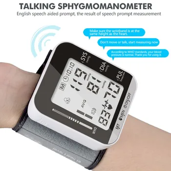 

English or Russian Voice Cuff Wrist Sphygmomanometer Blood Presure Meter Monitor Heart Rate Pulse Portable Tonometer BP