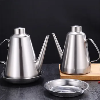 

1160ml Oil Dispenser Cruet Vinegar Bottle Drip Free Kitchen Long Mouth Cooking Stainless Steel Container with Lid Leak Proof