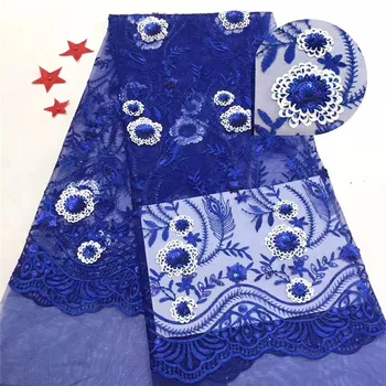 

RoyalBlue Latest African Tull Lace Fabrics High Quality 2019 Nigerian Net Lace Fabric with Sequins Sequence Lace for Women Dress