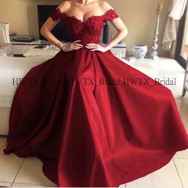HWTX_Bridal красные длинные платья для выпускного вечера Элегантное Черное атласное вечернее платье с открытыми плечами Vestidos de fiesta de noche
