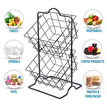 

2020 New Hot Fashion Wire Market Basket Stand 2-Tier Storage Shelf Organizer for Fruit Vegetables Toiletries Household Items