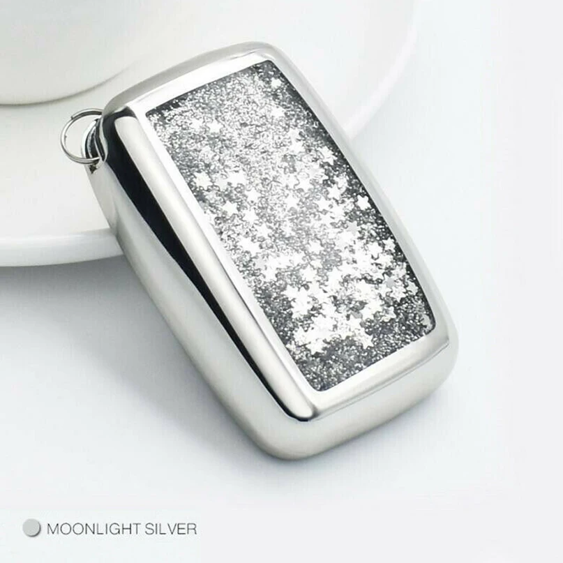 Silver Модные новые блестки ТПУ чехол для ключей для Land Rover Evoque freelander - Название цвета: Silver
