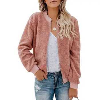 

Casual Women Solid Color Thermal Fuzzy Zip Up Jacket Warm Jacket Coat Outwear Overcoat Winter Soft Fur Jacket Plush Coat Elegant