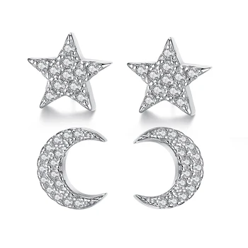 

ELESHE Cubic Zirconia Moon and Star Stud Earring for Women 925 Sterling Silver Earrings Christmas Fashion Jewelry Gift