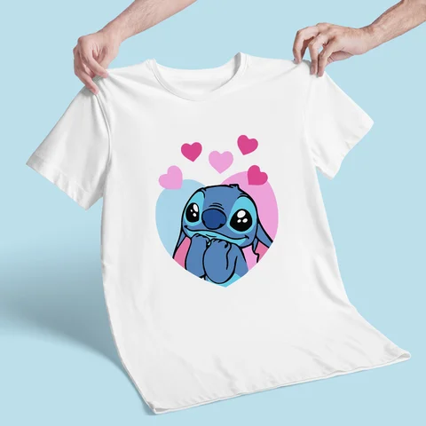 Look Outfits Mother And Daughter Disney Summer New Harajuku Kawaii Round Neck Black White T-shirt Stitch Print T Shirts
