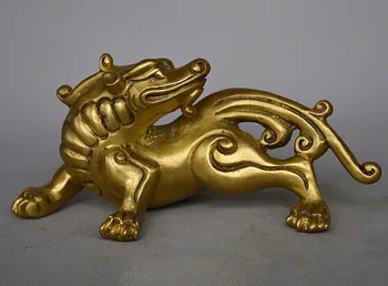 

China FengShui Pure Brass exorcise evil spirits Animal Tilted head Beast Statue