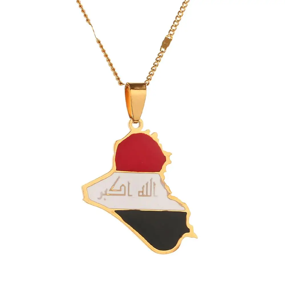 Нержавеющая сталь Республика Ирак кулон карта Цепочки и ожерелья подвеска «Аллах» аллах ювелирные изделия
