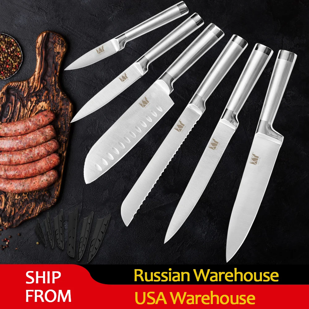 XYj Stainless Steel Knife Kitchen Knives Set Fruit Utility Santoku Chef Slicing Bread Knife