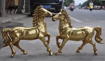 

christmas Chinese Fengshui Brass Copper Auspicious success Zodiac horse animal statue pair halloween