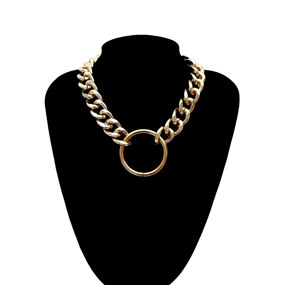 Простой дизайн, панк, металлическое ожерелье-чокер для женщин, большая толстая цепочка, круглый полый кулон, ожерелье, ювелирные изделия, Новая мода