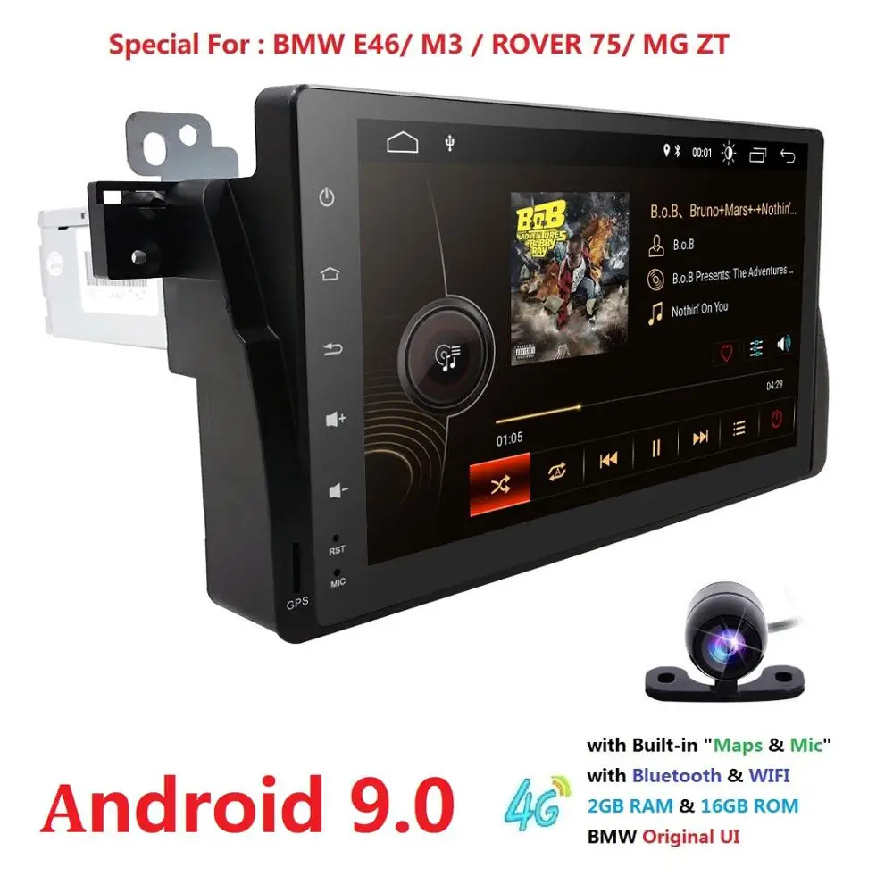 Discount Android9.0 9Inch Car DVD For BMW E46/Rover Canbus Capacitive Screen Radio GPS Navigation Bluetooth 1080P 4G USB TPMS Map CAM SWC 3