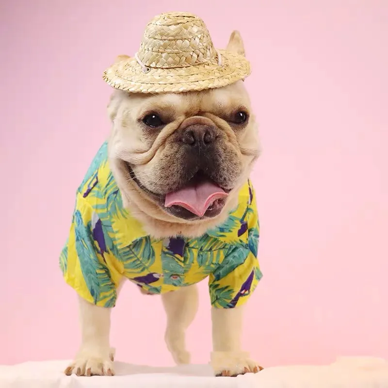French Bulldog Summer Hawaiian Flower T-Shirt Dog Puppy Cool Shirt Schnauzer Pug Teddy Corgi Pet Clothes Vest Dogs Costume GSC01