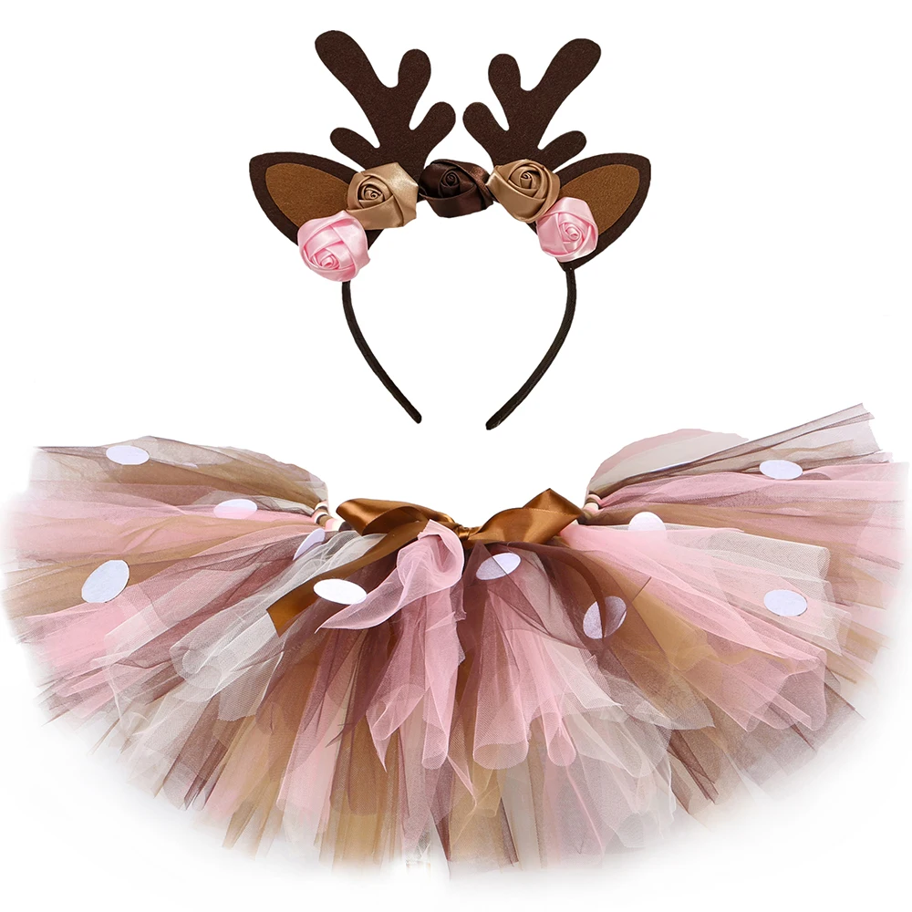 Tutu-Skirt Costume Headband Christmas-Deer Fluffy Girls Kids with Birthday-Party 0-14Y