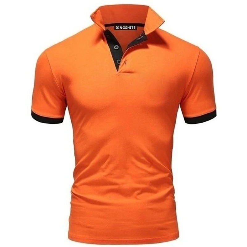 Мужская одежда, лето, короткий рукав, поло, одноцветная, тонкая рубашка, мужская, повседневная, обычная, поло, дышащая, на пуговицах, рубашка поло, 6 цветов, S-XXL - Цвет: orange