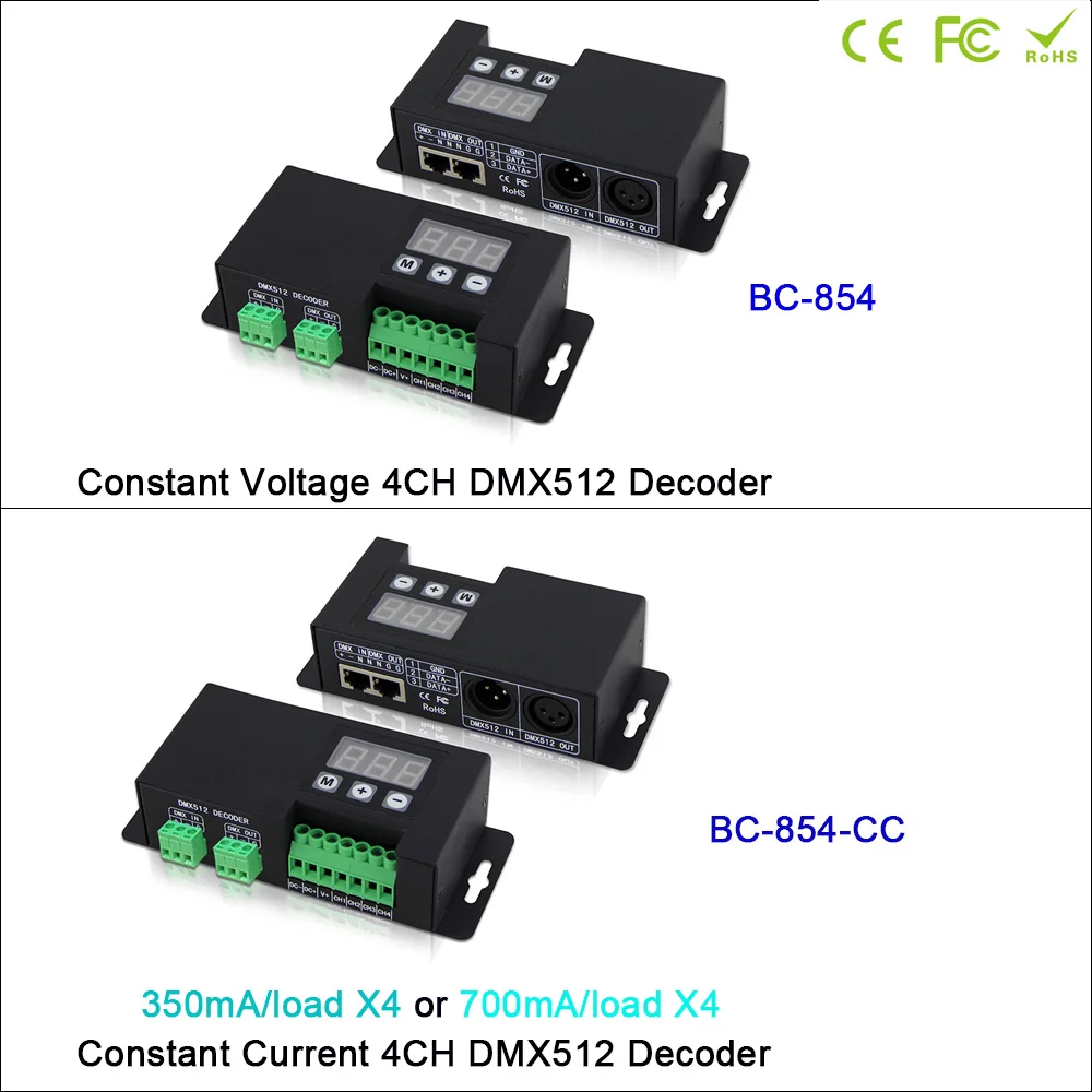 BC 854/BC 854 CC Led CC/CV 4CH DMX512 декодер 3 цифровой дисплей показывает DMX адрес Контроллер