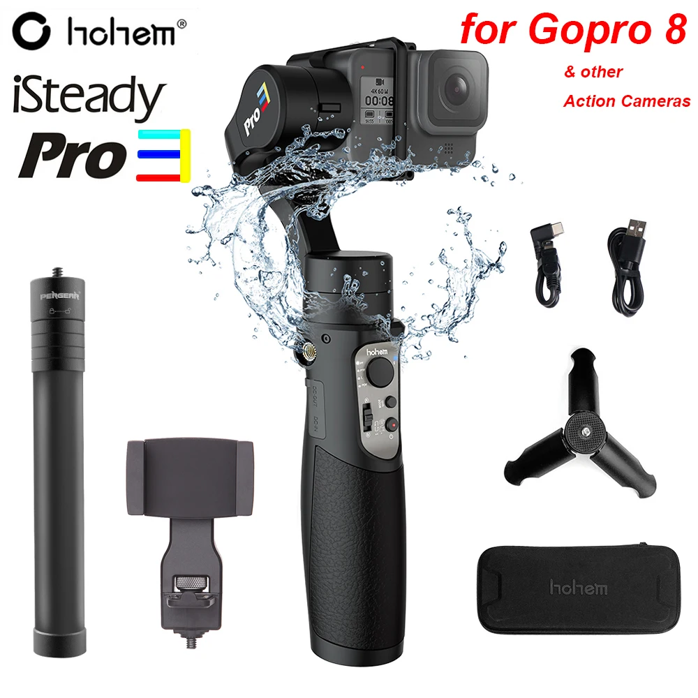 Hohem iSteady Pro 3 3-Axis Splash Proof Handheld Gimble for DJI Osmo Action Gopro Hero 8/7/6/5/4 SJCAM YI Cam RX0 Action Camera