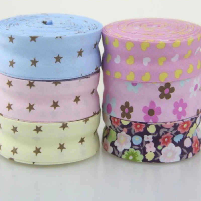 Cotton Bias Binding Tape Flower Stripe Star Printing 25mm width DIY Ribbon